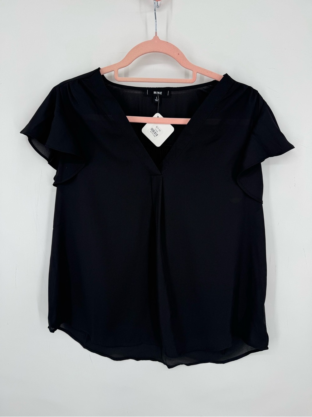 Mine Women's Boutique Sheer Black Neutral VNeck Lightweight Blouse SZ Large NWT